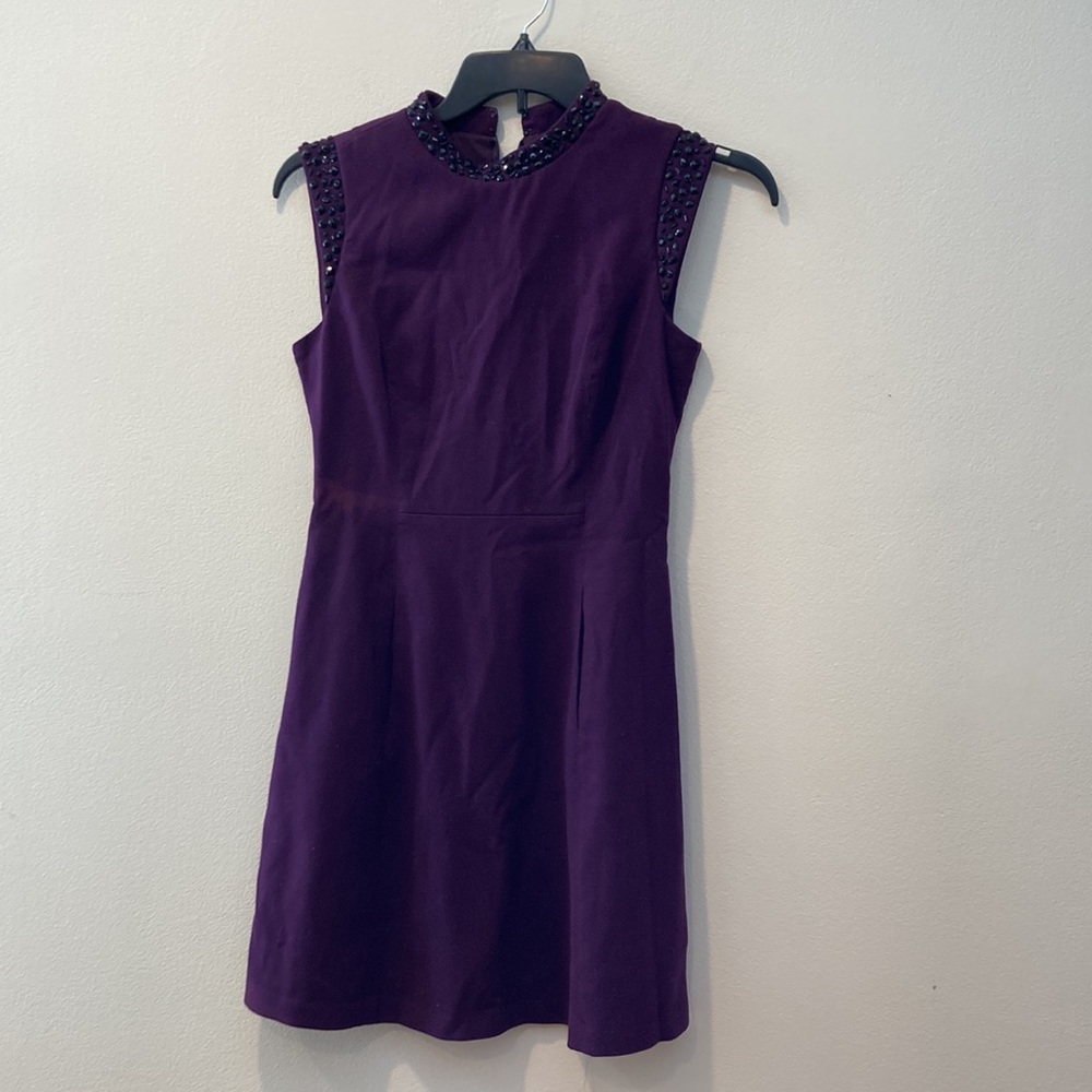 Vince Camuto Purple A-line cocktail dress with black rhinestone detail,  size 4